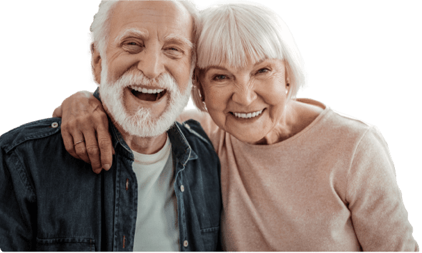 Elderly man and woman standing together