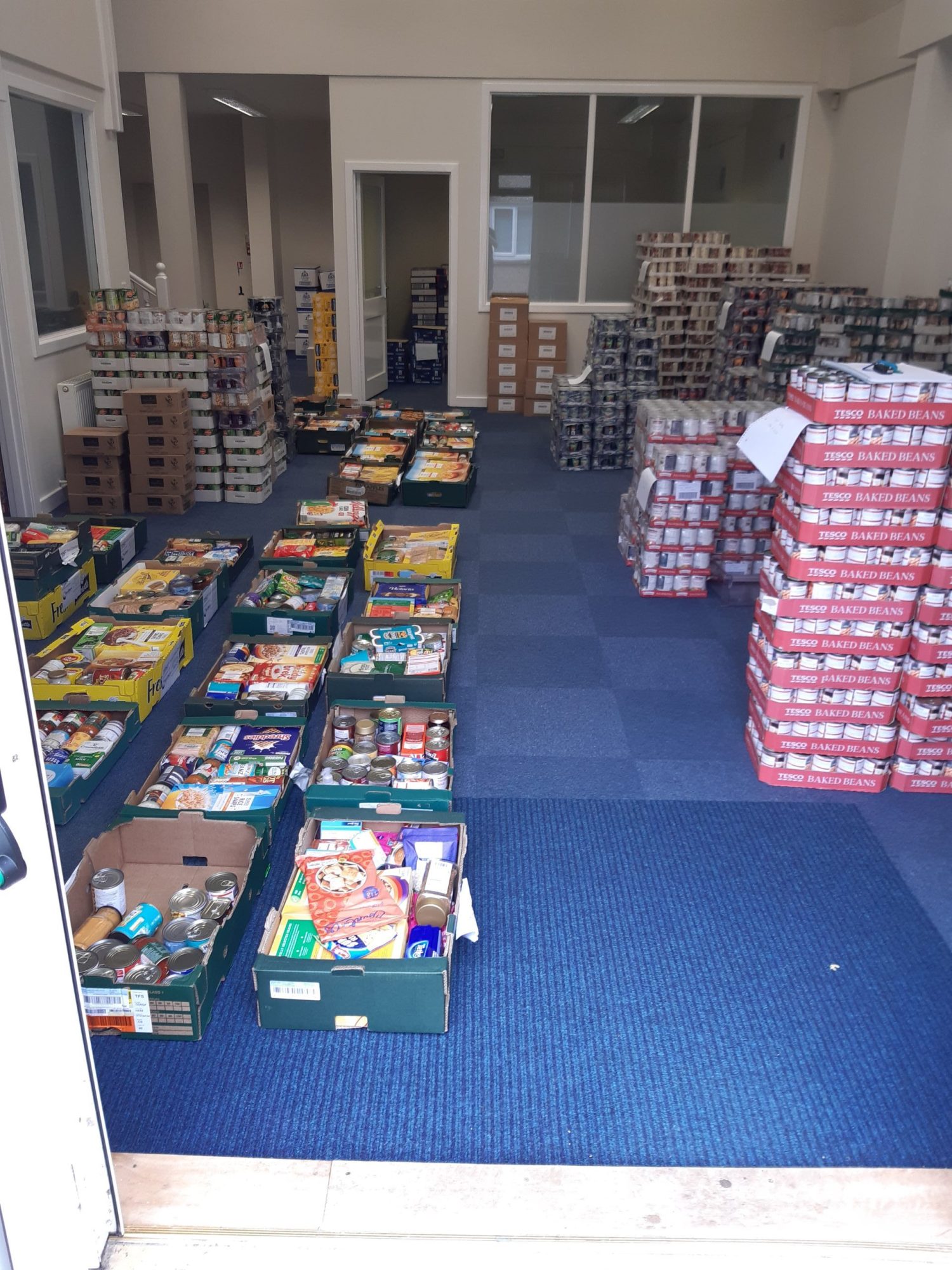 Room with food parcels in boxes